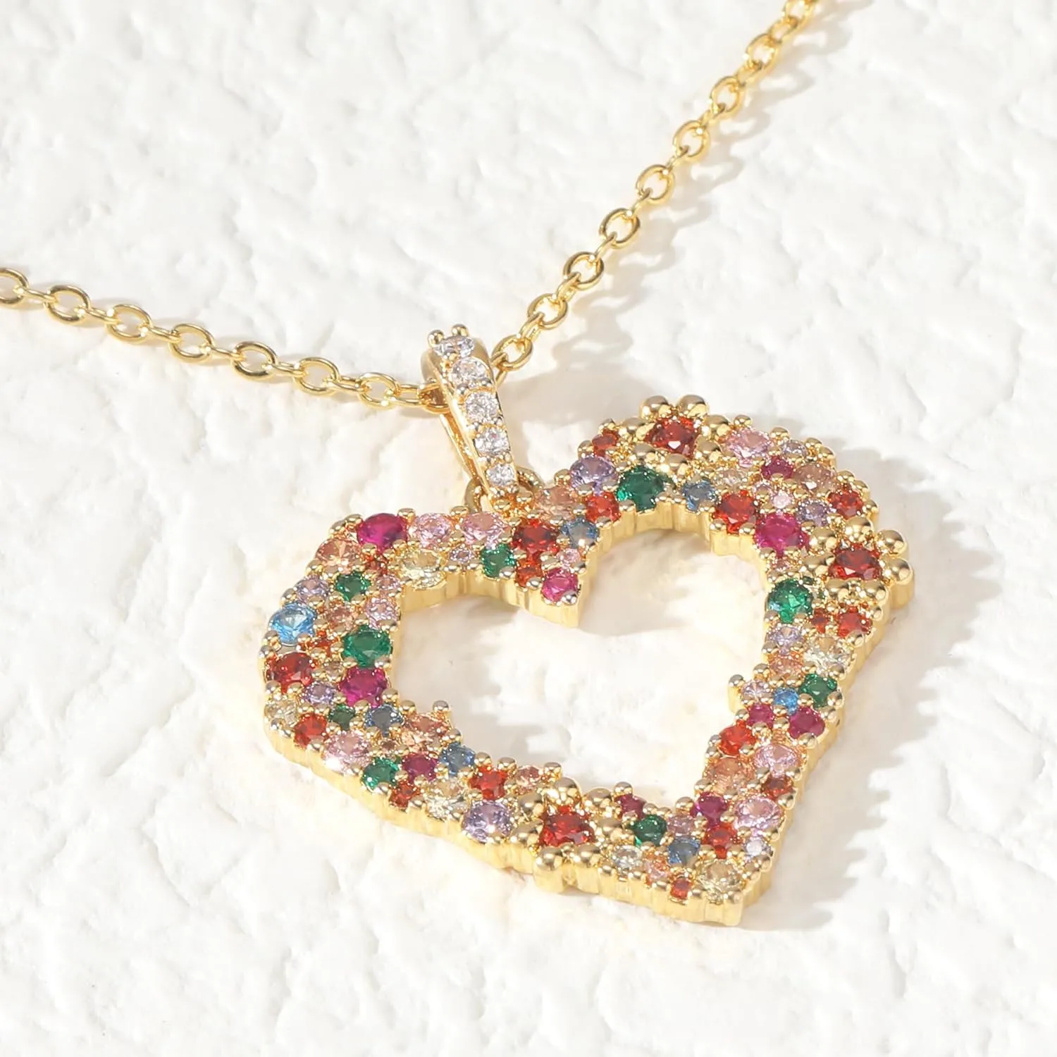 Colorful Peace Sign Pendant Women's 14K Gold Plated Cubic Zirconia love Peace Symbol Heart, Music Note, Adjustable Boho Hippie Necklace Gift