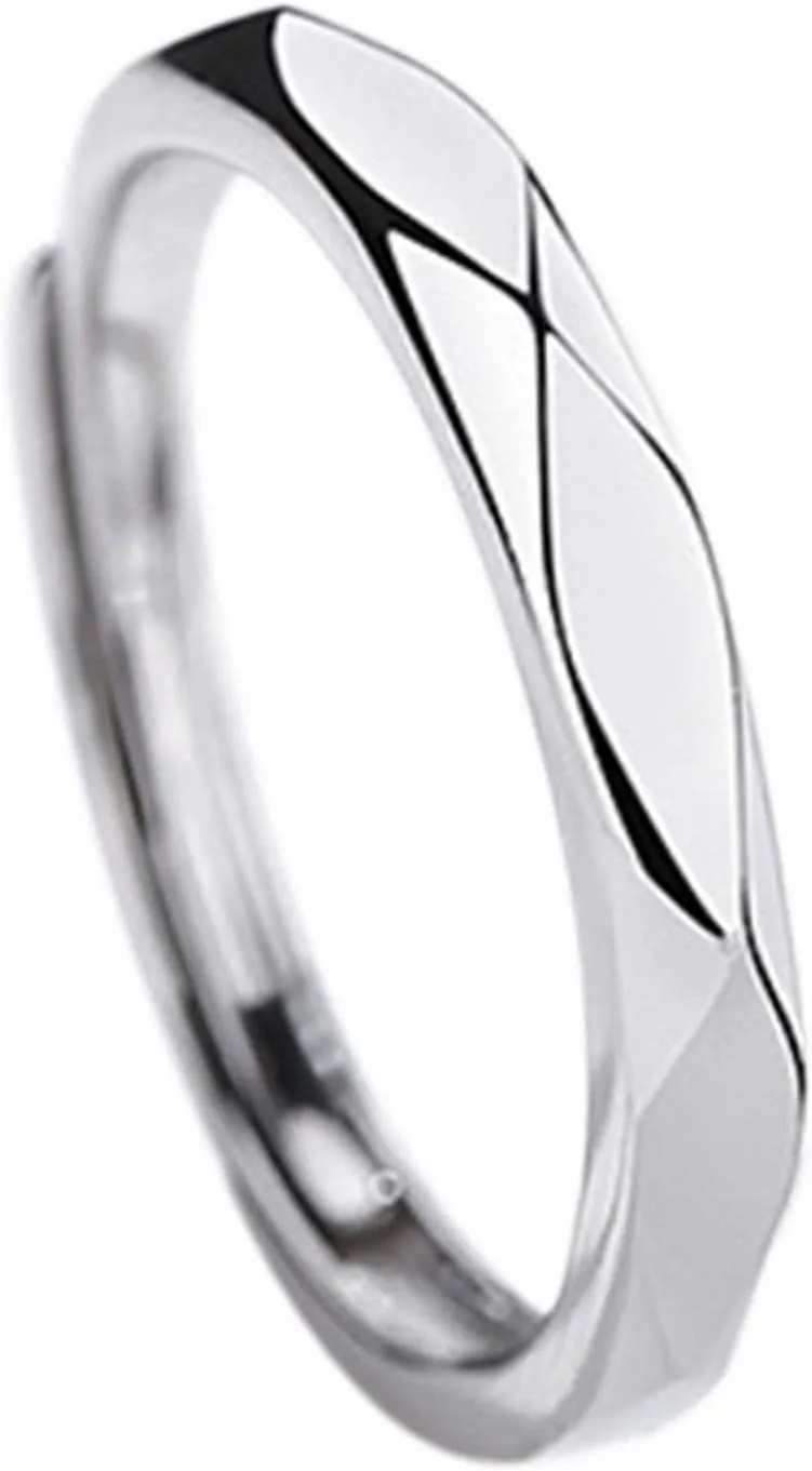 Cool Rings for Boys 925 Sterling Italian Silver Lover Adjustable Ring for Couple Set Black and Ring for Men and Women A Simple Light and Luxurious Love Ring for Lovers (SL2, A)