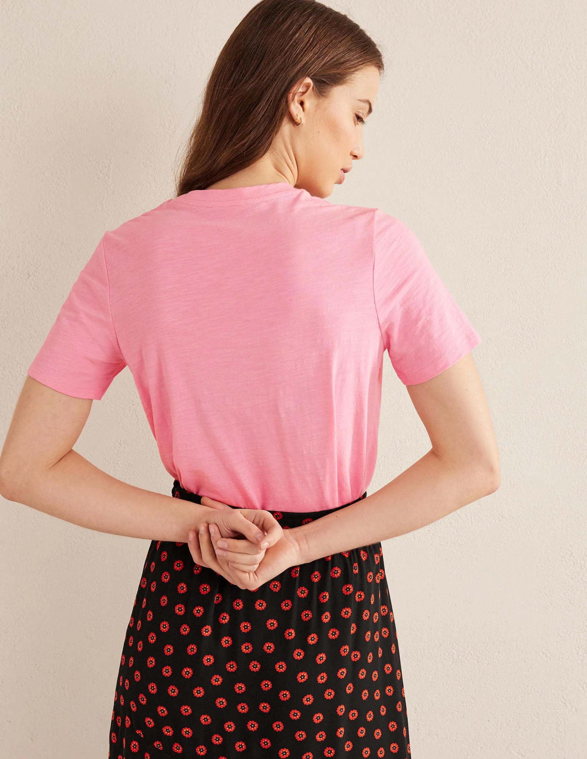 Cotton Crew Neck T-Shirt-Cameo Pink