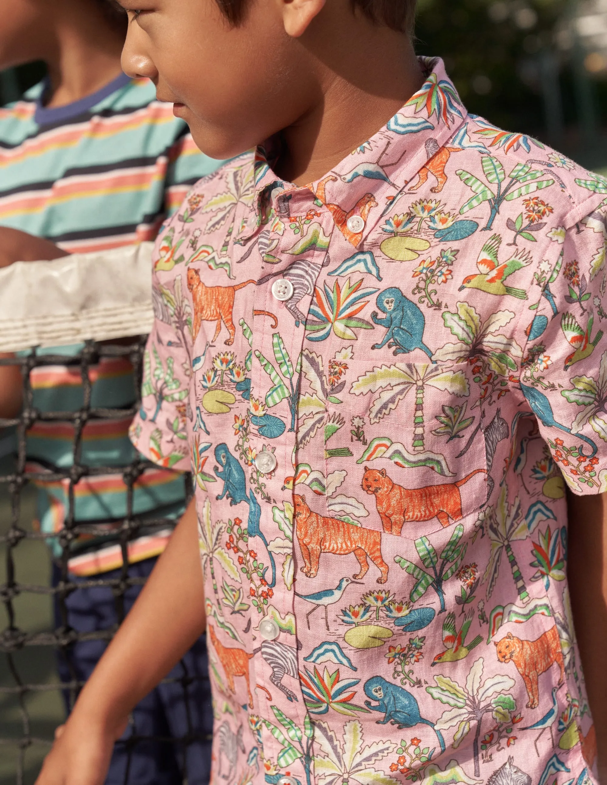 Cotton Linen Shirt-Cameo Pink Tropical Garden