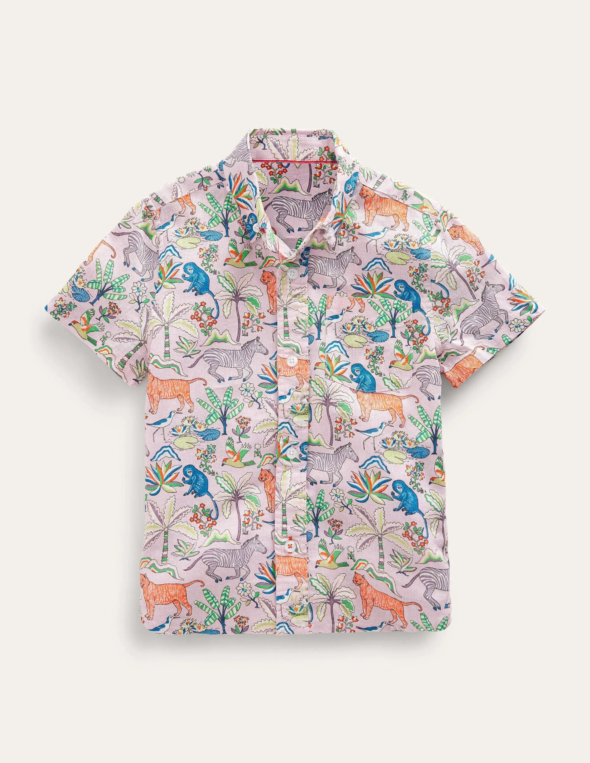 Cotton Linen Shirt-Cameo Pink Tropical Garden