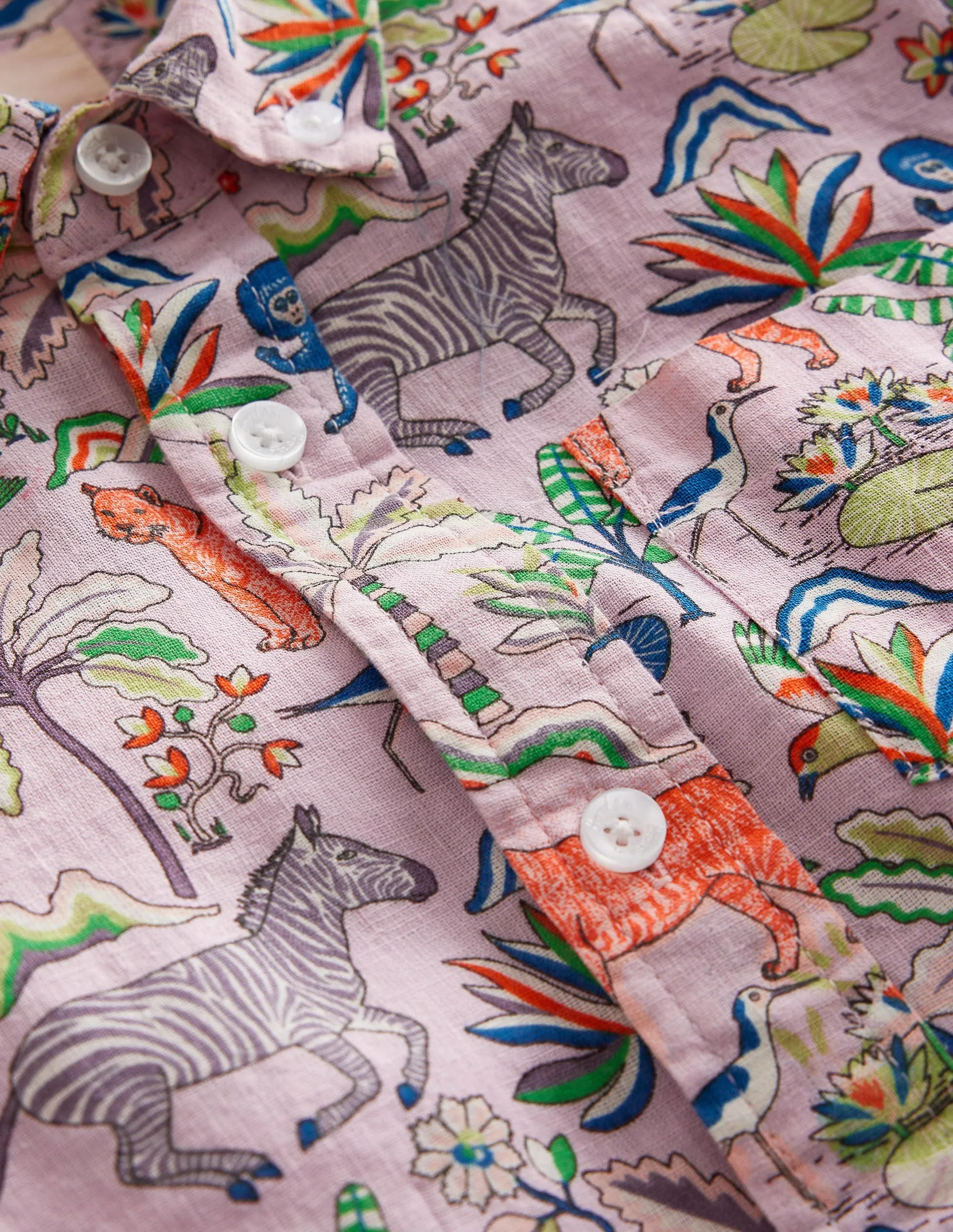 Cotton Linen Shirt-Cameo Pink Tropical Garden