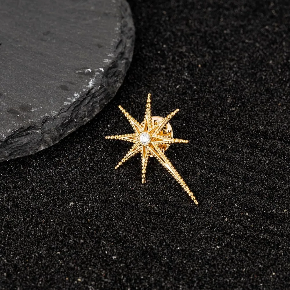 Creative Octagram Star Brooch Pin Eight Awn Star Snowflake Zircon Badge Pins for Clothes Hats Elegant Suit Lapel Pin Shirt Collar Pin Jewelry Gifts for Women Men