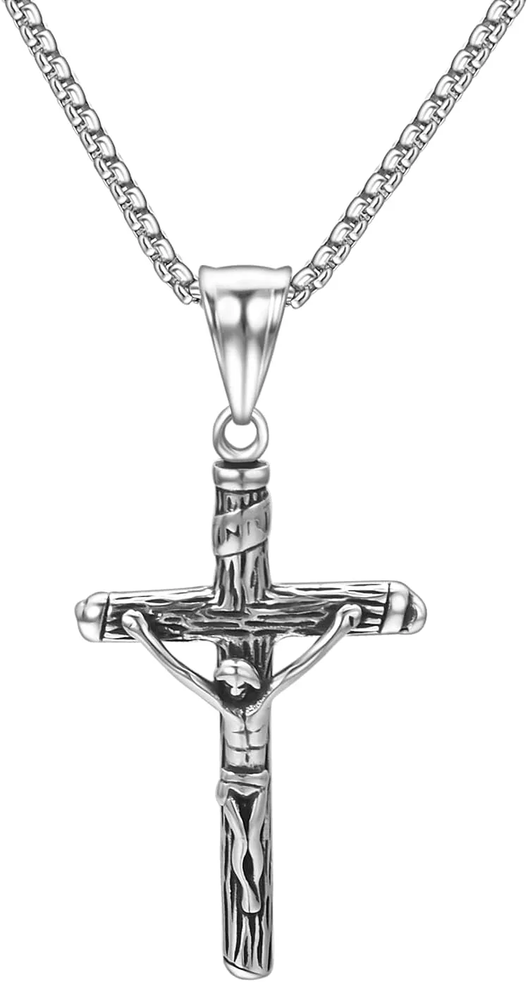 Cross Necklace for Men 14K Gold Plated Gothic Crucifix Cross Pendent Adjustable Layering Choker Necklaces