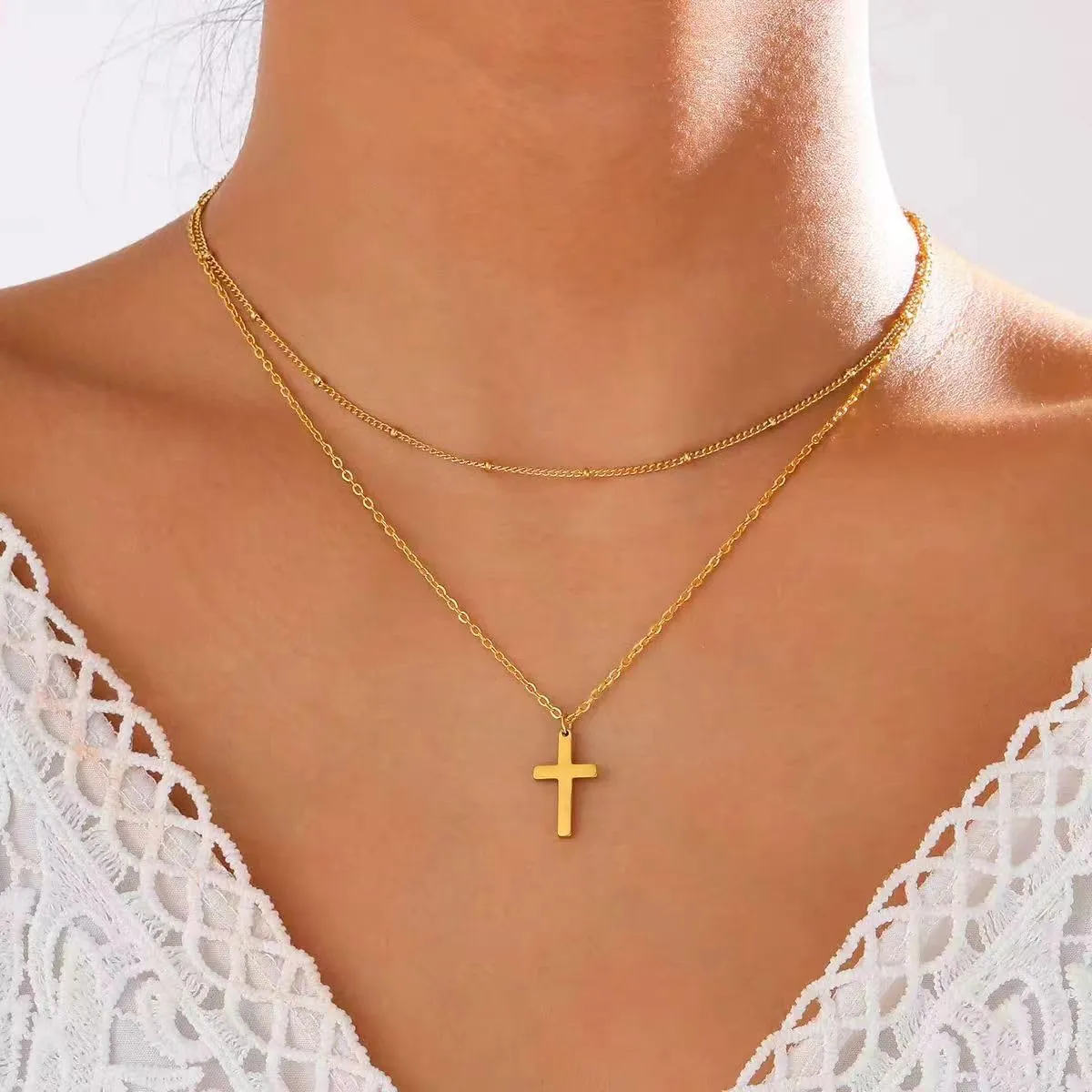 Cross Necklace for Women 14K Gold Plated Cute Cross Pendant Choker Necklaces Dainty Layered Necklace Simple Trendy Everyday Jewelr