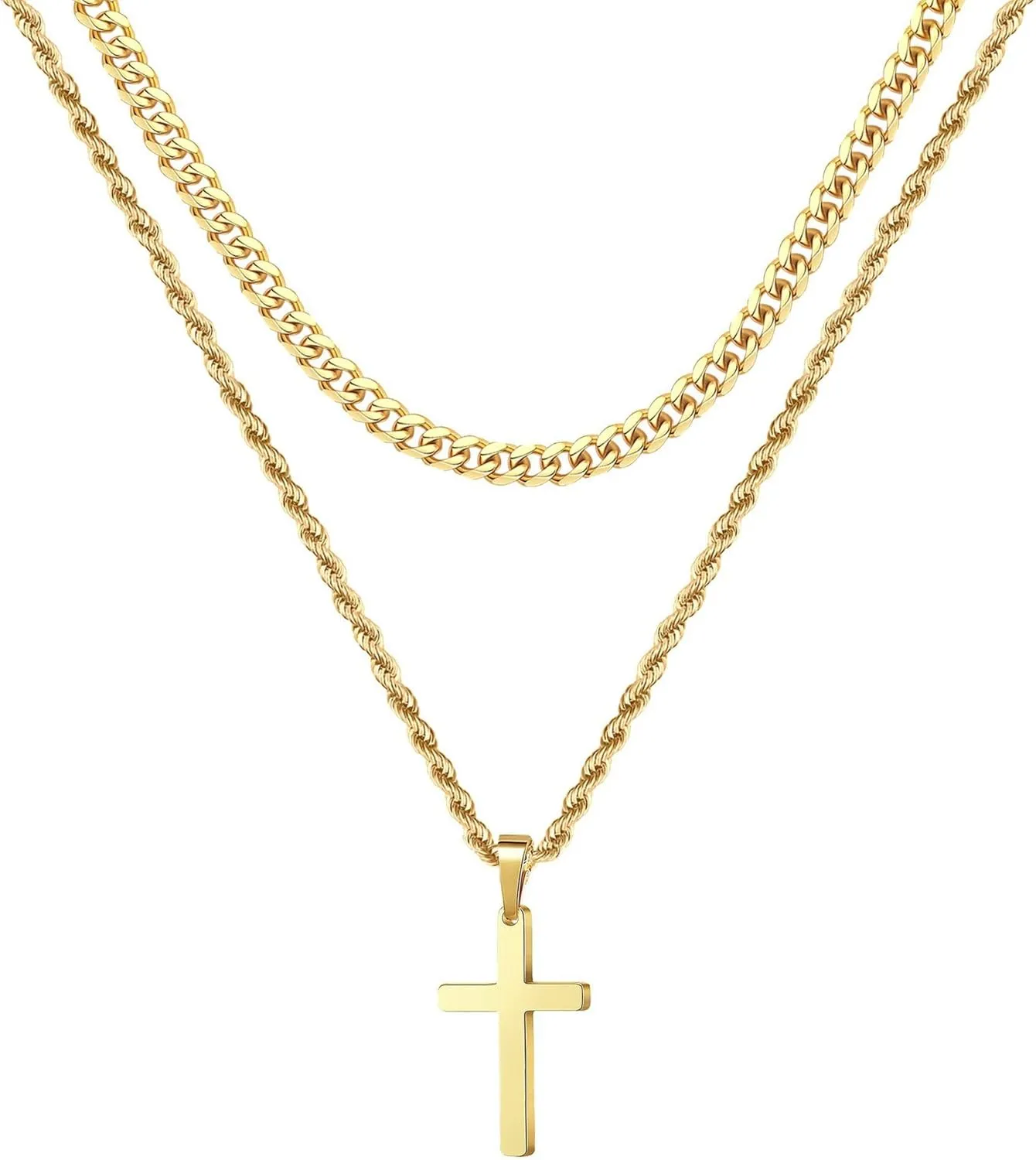 Cross Pendant Necklace for Men Women,Silver Gold Black Stainless Steel Layered Chain Christian Faith Cross Necklaces