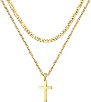 Cross Pendant Necklace for Men Women,Silver Gold Black Stainless Steel Layered Chain Christian Faith Cross Necklaces