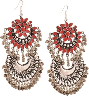 CrunchyFashion Boho Vintage Antique Ethnic Gypsy Tribal Indian Oxidized Silver Jewelry Long Mirror Earrings Set For Women||Gifts for her, wife