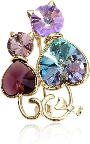 Crystal Cat Brooch Women Heart Cat Rhinestone Brooch 2 Cute Kitten Brooch Pin Animal Brooch for Men Women Girl Fashion Personality Jewelry