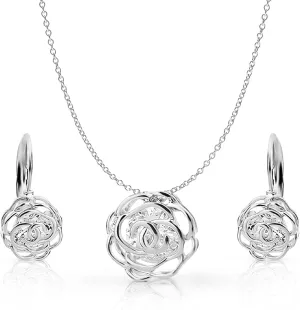 Crystalline Azuria Women 18K Gold Plated White Crystal Roses Flowers Necklace and Earrings Set for Women Wedding Party Bridal Bridesmaid Accessories