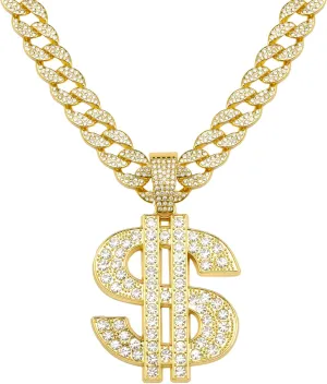 Cuban chain fake necklace 18K gold-plated hip-hop necklace large dollar logo pendant, men's and women's necklaces
