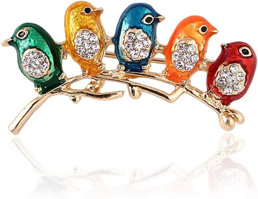 Cute Birds Branch Brooch Pin for Women Girls Rhinestone Crystal Colorful Enamel Animal Pins Clip Lapel Sweater Scarves Dress Coat Suit Backpacks Brooches Pins Dainty Jewelry Gifts Christmas