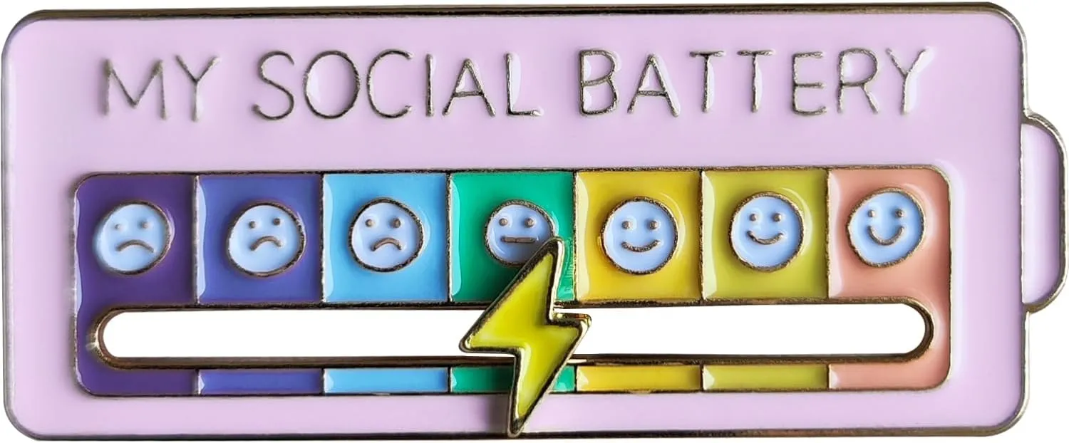 Cute Cool My Social Battery Slider Pastel Pink Enamel Emotional Mood Funny Introvert Lapel pins for Bags Backpacks Hats Gifts Decoration
