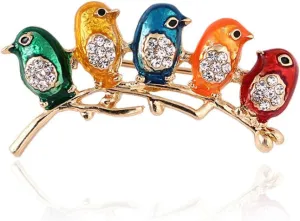 Cute CZ Colorful Magpies Brooch Pin for Women Girls Gold Plated Rhinestone Enamel Animal Birds Brooches Lapel Pins Christmas Spring Ornament Dress Accessories Delicacy Jewelry Gift