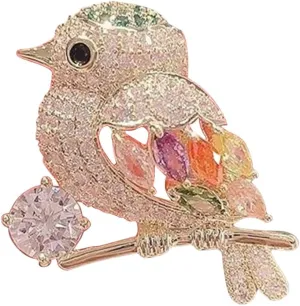 Cute CZ Magpie Brooch Pin for Women Girls Gold Plated Rhinestone Small Animal Bird Brooches Lapel Pins Birthday Anniversary Ornament Dress Accessories Chic Spring Jewelry