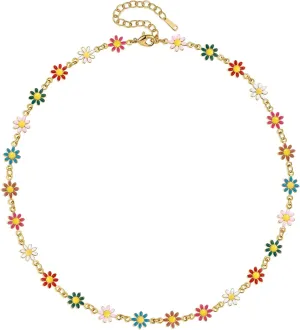 Cute Flower Necklace for Women 18K Gold Plated Dainty Daisy Flower Pearl Choker Necklace for Women