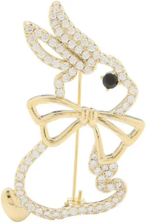 Cute Rabbit Bow Rhinestones Brooch Pin for Women Girls Gold Plated Crystal Animal Bunny Brooches Lapel Pins Badge Accessory for Suit Dress Clothing Hat Bag Fashion Jewelry for Easter Day Party Daughter Birthday 50mm