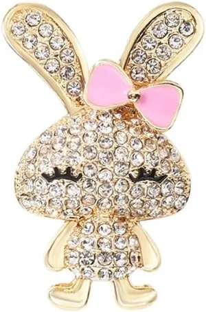 Cute Rabbit Pink Bow Rhinestones Brooch Pin for Women Girls Gold Plated Sparkly Crystal Animal Bunny Brooches Lapel Pins Badge Accessory for Suit Dress Clothing Hat Bag Fashion Jewelry for Easter Day Daughter Birthday 42mm