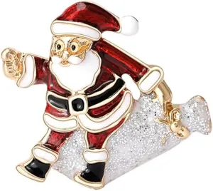 Cute Santa Claus Christmas Brooch Pins for Women Girls Enamel Cute Ornament Wreath Brooches Lapel Pin Christmas Festival New Year Party Gift