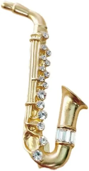 Cute Saxophone Instruments Rhinestones Brooch Lapel Pins for Women Men Girls Delicate Musical Pin Dress Suit Shirt Scarf Jackets Hat Bag Brooches Musician Clothes Accessories Party Jewelry Gifts