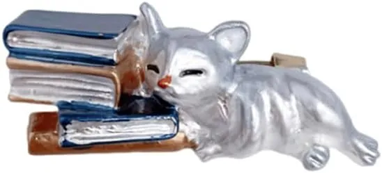 Cute Sleepy Cat Book Brooch Pin for Women Girls Funny Gold Tone Animal Kitten Small Brooches Lapel Pins Dress Clothes Hag Schoolbag Accessories Gifts for Christmas Bff Daughter Student 50mm