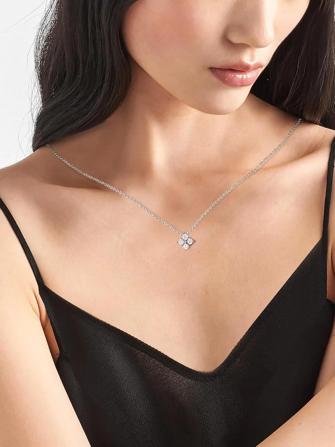 CYW Moissanite Dainty Small Pendant Necklace for Women, Solid 925 Sterling Silver, 16"/18"/20" Adjustable, Birthday Valentines Anniversary Mother's Day Ideal Gift for Her