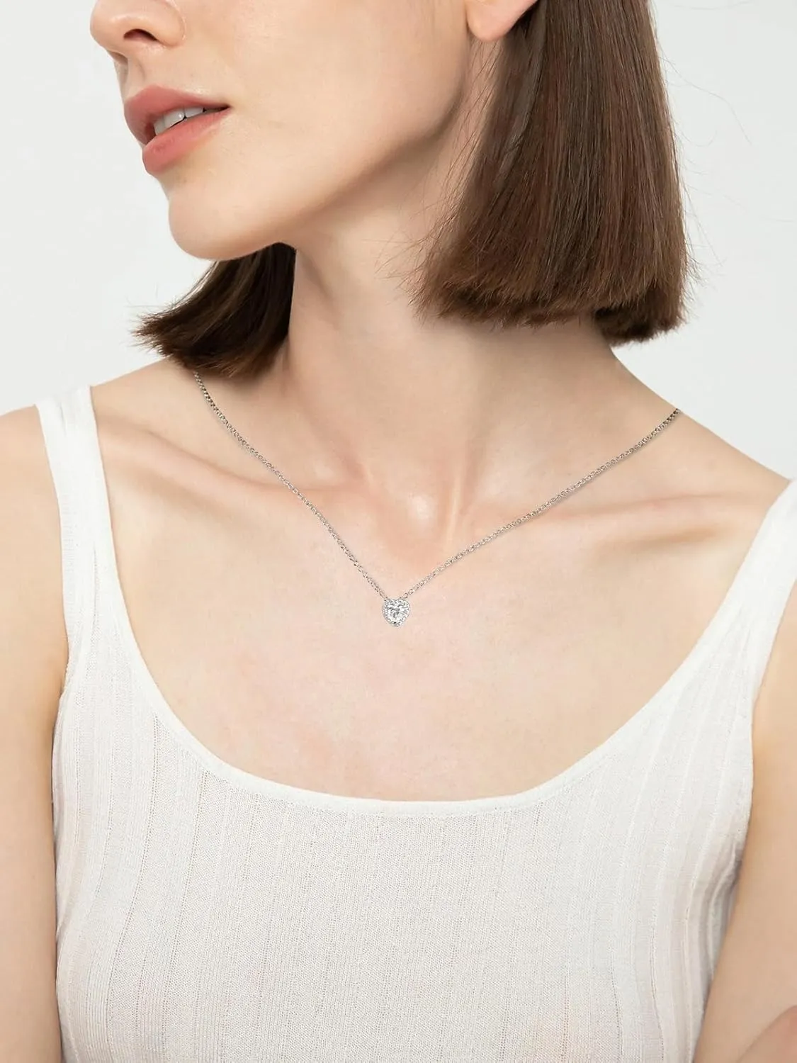CYW Moissanite Dainty Small Pendant Necklace for Women, Solid 925 Sterling Silver, 16"/18"/20" Adjustable, Birthday Valentines Anniversary Mother's Day Ideal Gift for Her