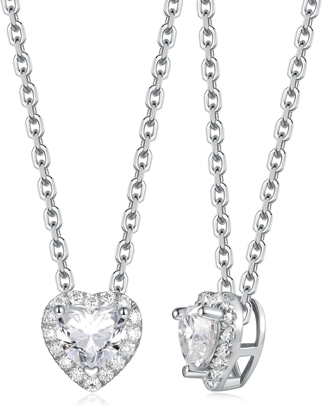 CYW Moissanite Dainty Small Pendant Necklace for Women, Solid 925 Sterling Silver, 16"/18"/20" Adjustable, Birthday Valentines Anniversary Mother's Day Ideal Gift for Her