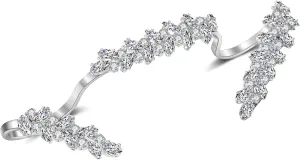 CZ Leaf Ring for Women-Multiple Finger Cubic Zirconia Ring Adjustable-Open Four Finger Cocktail Ring Unique Design Jewelry Gift