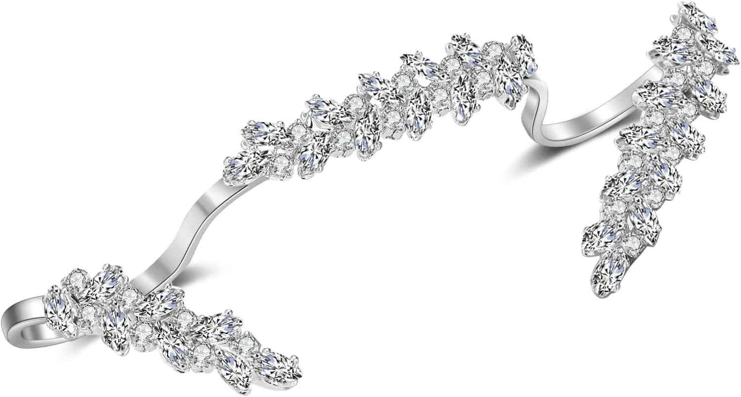 CZ Leaf Ring for Women-Multiple Finger Cubic Zirconia Ring Adjustable-Open Four Finger Cocktail Ring Unique Design Jewelry Gift