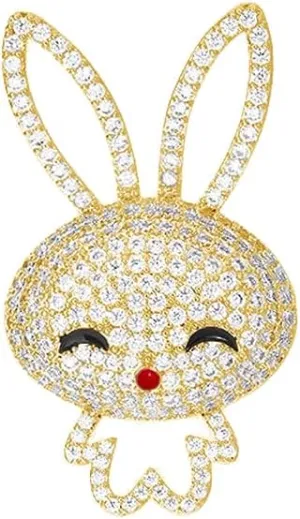CZ Paved Rabbit Cartoon Brooch Pin for Women Girls Cute Gold Silver Plated Sparkly Rhinestones Animal Bunny Brooches Lapel Pins Badge Accessory for Suit Dress Clothing Hat Bag for Her Daughter Birthday 22*39mm