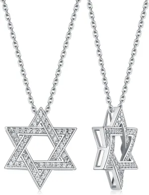D Color VVS1 Clarity Moissanite Jewish Star of David Pendant Necklace for Women Men, Really Authentic Solid 925 Sterling Silver, 16"/18"/20" Adjustable, Israel Necklace