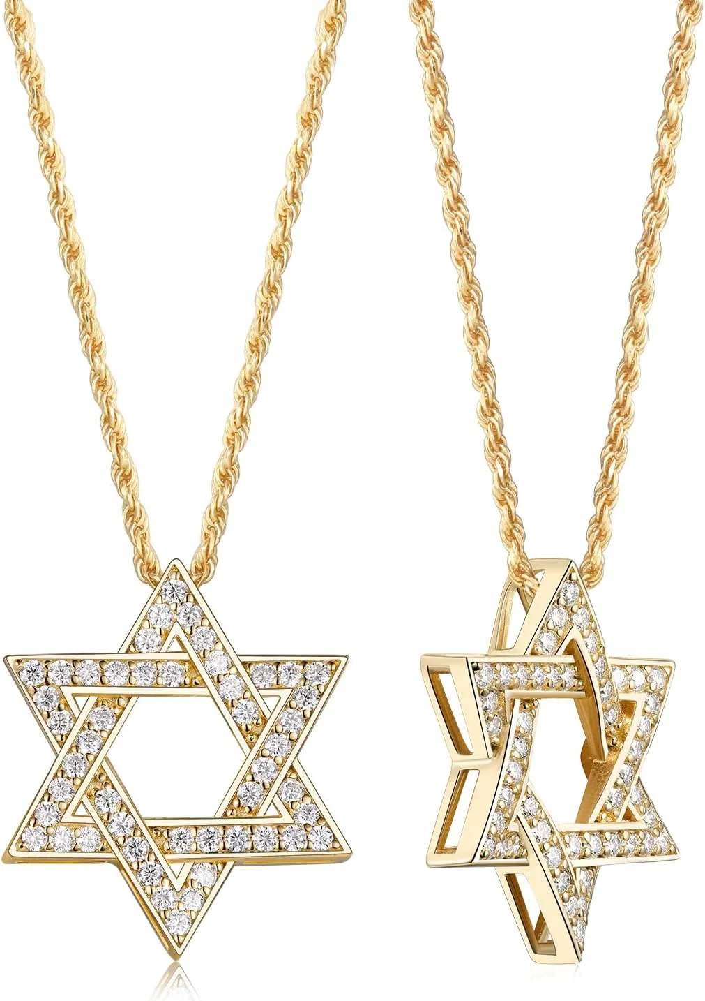 D Color VVS1 Clarity Moissanite Jewish Star of David Pendant Necklace for Women Men, Really Authentic Solid 925 Sterling Silver, 16"/18"/20" Adjustable, Israel Necklace