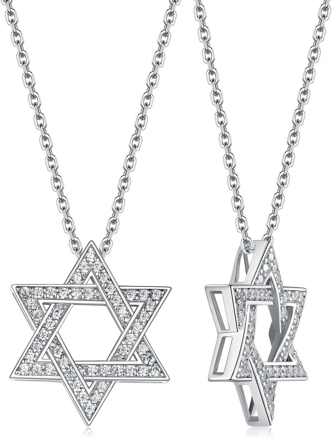 D Color VVS1 Clarity Moissanite Jewish Star of David Pendant Necklace for Women Men, Really Authentic Solid 925 Sterling Silver, 16"/18"/20" Adjustable, Israel Necklace