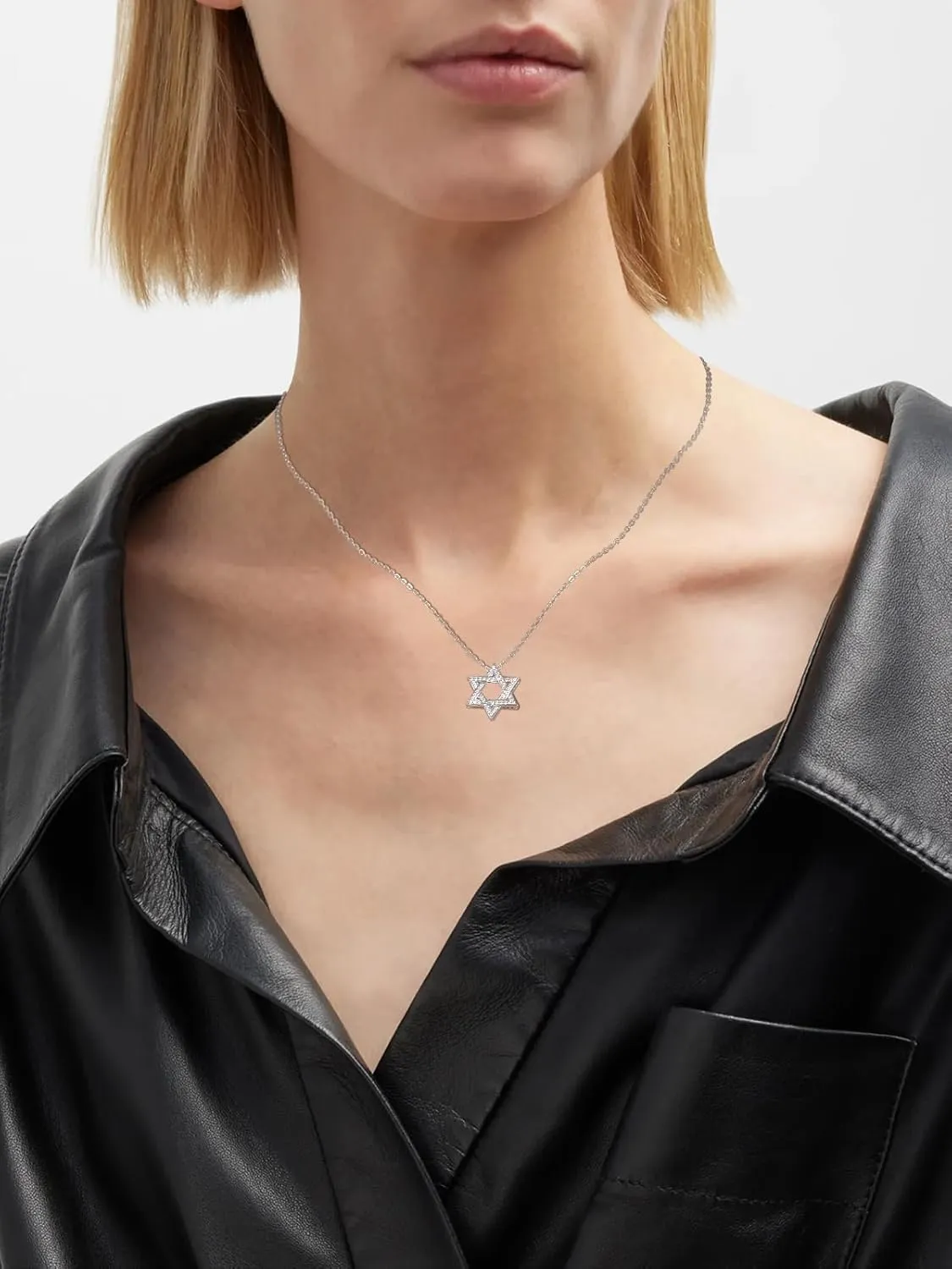 D Color VVS1 Clarity Moissanite Jewish Star of David Pendant Necklace for Women Men, Really Authentic Solid 925 Sterling Silver, 16"/18"/20" Adjustable, Israel Necklace