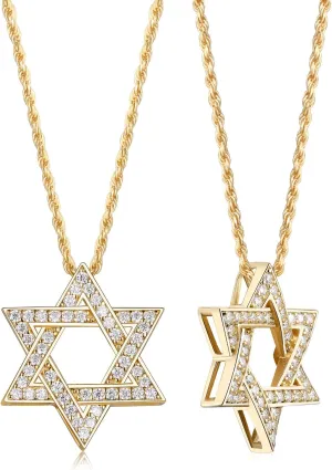 D Color VVS1 Clarity Moissanite Jewish Star of David Pendant Necklace for Women Men, Really Authentic Solid 925 Sterling Silver, 16"/18"/20" Adjustable, Israel Necklace