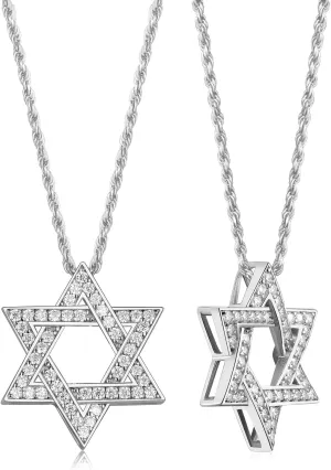 D Color VVS1 Clarity Moissanite Jewish Star of David Pendant Necklace for Women Men, Really Authentic Solid 925 Sterling Silver, 16"/18"/20" Adjustable, Israel Necklace