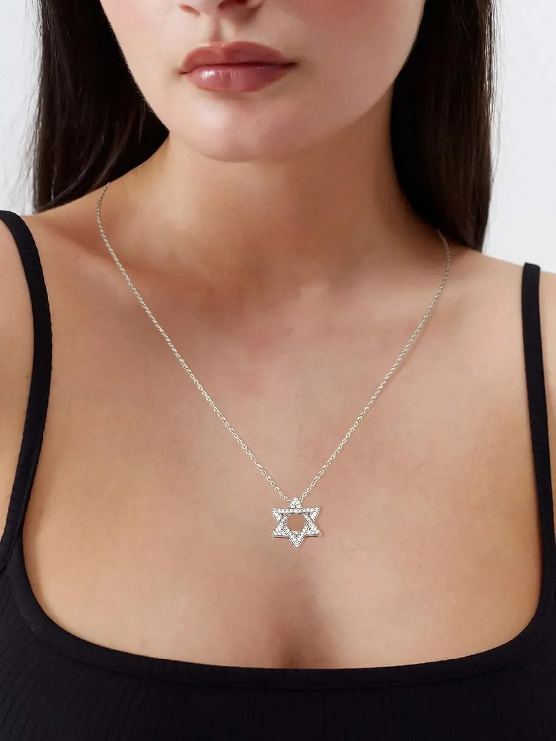 D Color VVS1 Clarity Moissanite Jewish Star of David Pendant Necklace for Women Men, Really Authentic Solid 925 Sterling Silver, 16"/18"/20" Adjustable, Israel Necklace