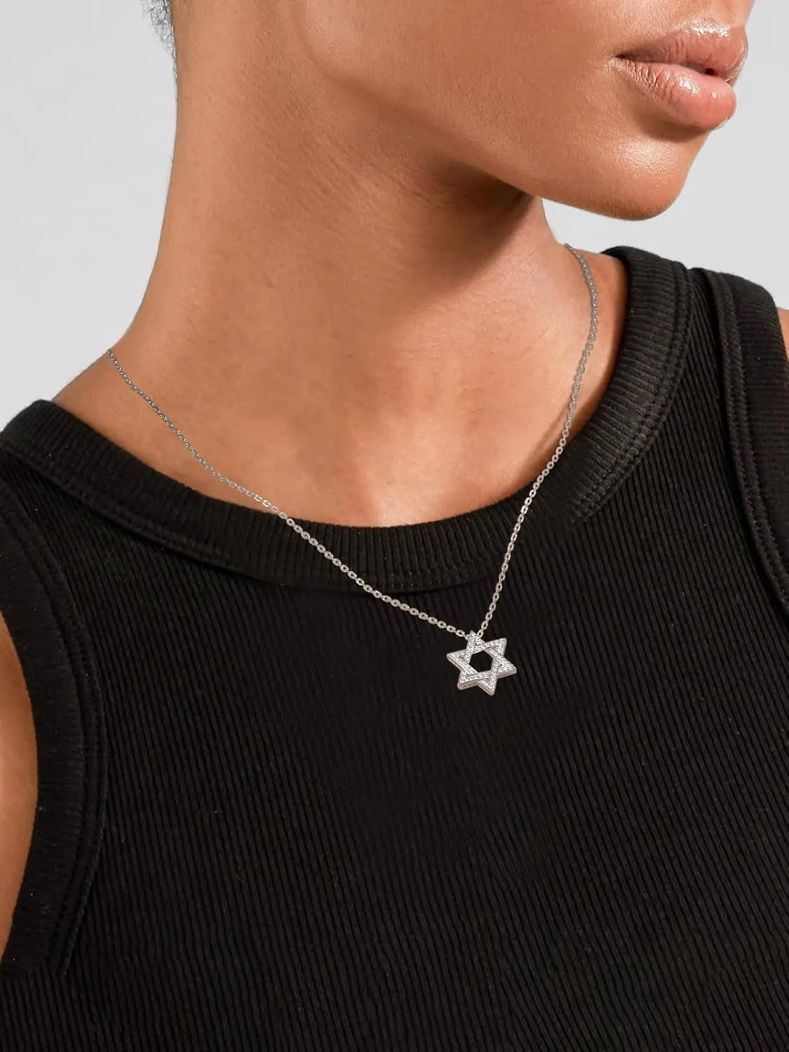 D Color VVS1 Clarity Moissanite Jewish Star of David Pendant Necklace for Women Men, Really Authentic Solid 925 Sterling Silver, 16"/18"/20" Adjustable, Israel Necklace