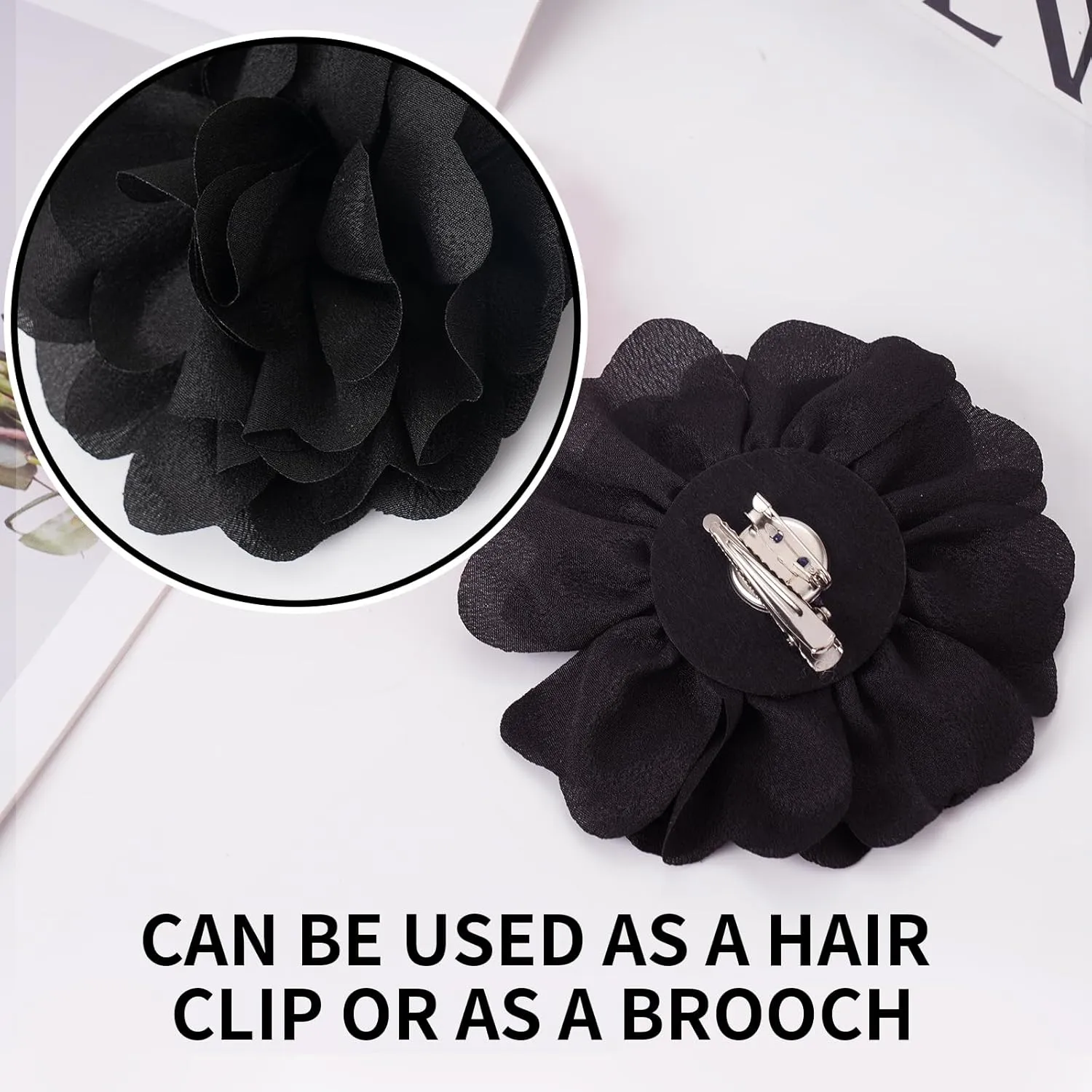 Dainty Black/Red Rose Flower Brooch for Women Ladies, Delicate Hair Pin for Wedding Party Dance Banquet Ceremony  Versatile Floral Accessory for Clothing and Hairstyling, Large 12CM