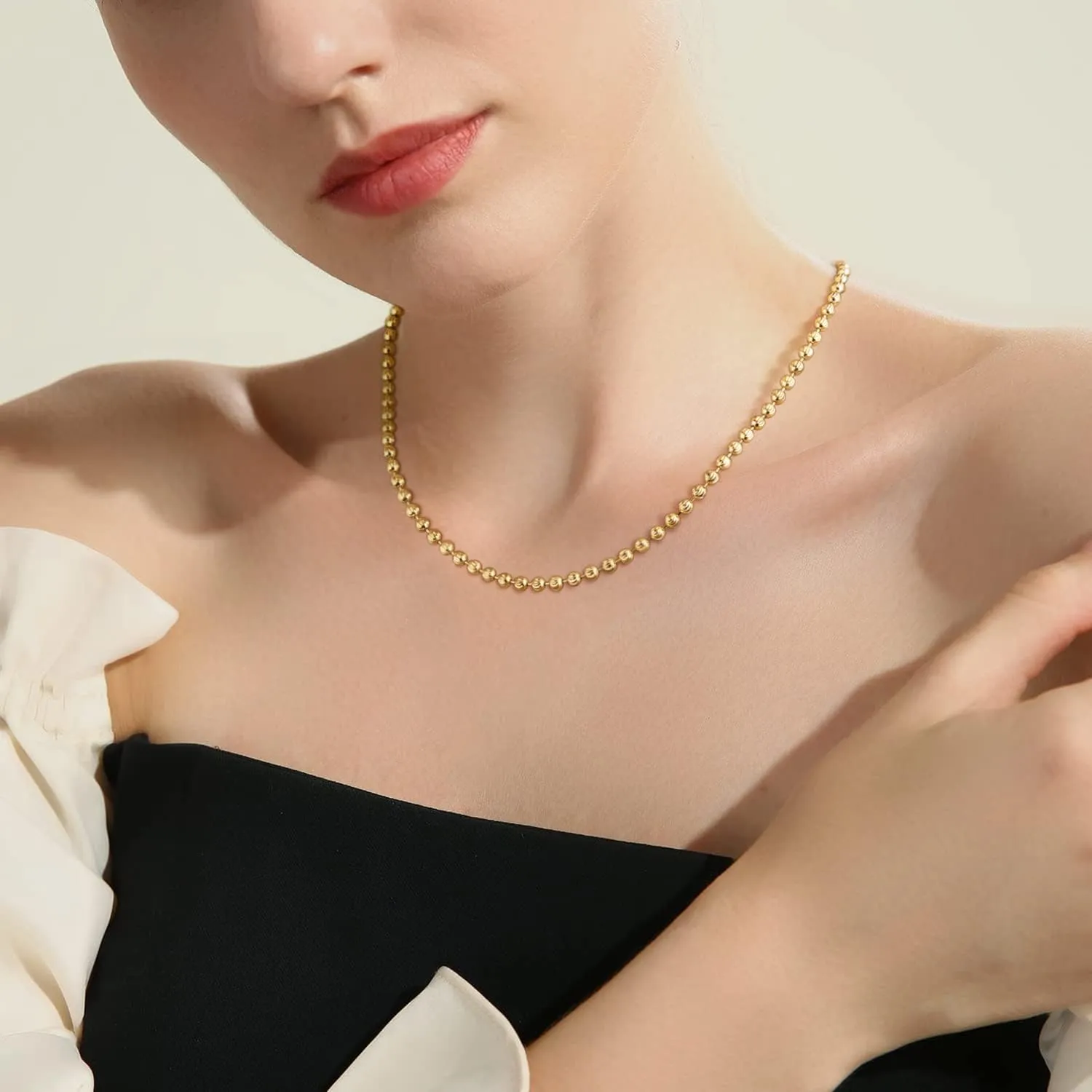 Dainty Gold Chain Choker Necklace 18K Gold Vacuum Plated Cuban Paperclip Figaro Mariner Bead Rhombus Lace Twist Link Chain Choker Necklace for Women Jewelry Gift