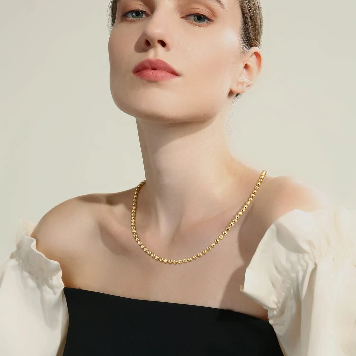 Dainty Gold Chain Choker Necklace 18K Gold Vacuum Plated Cuban Paperclip Figaro Mariner Bead Rhombus Lace Twist Link Chain Choker Necklace for Women Jewelry Gift