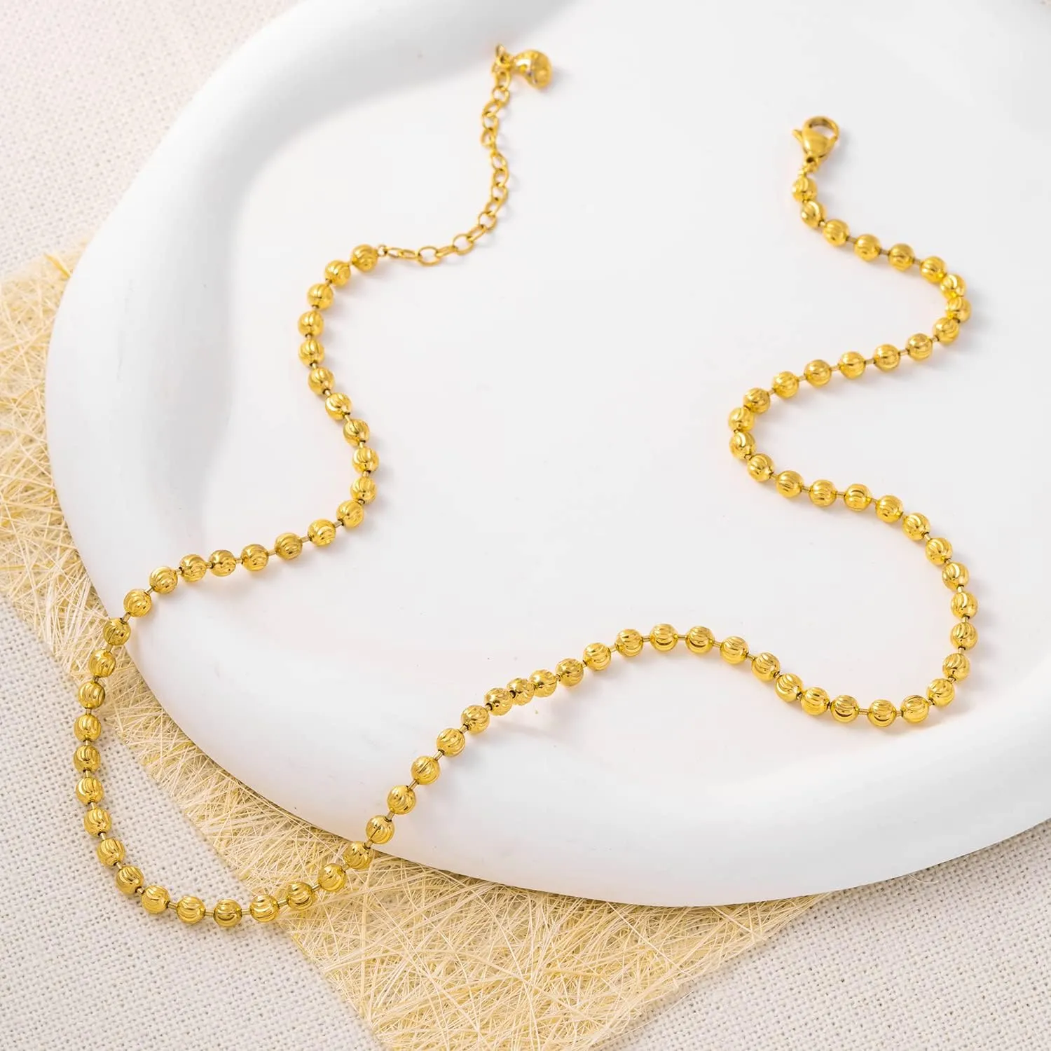 Dainty Gold Chain Choker Necklace 18K Gold Vacuum Plated Cuban Paperclip Figaro Mariner Bead Rhombus Lace Twist Link Chain Choker Necklace for Women Jewelry Gift