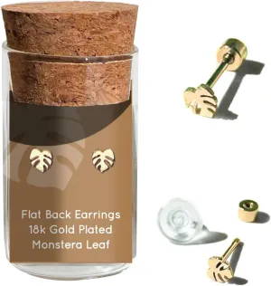 Dainty Little Tiny Things Monstera Leaf Stud Earrings By Plant Dosage - Nature-inspired Jewelry - Cute Glass Jar Packaging - Plastic-Free
