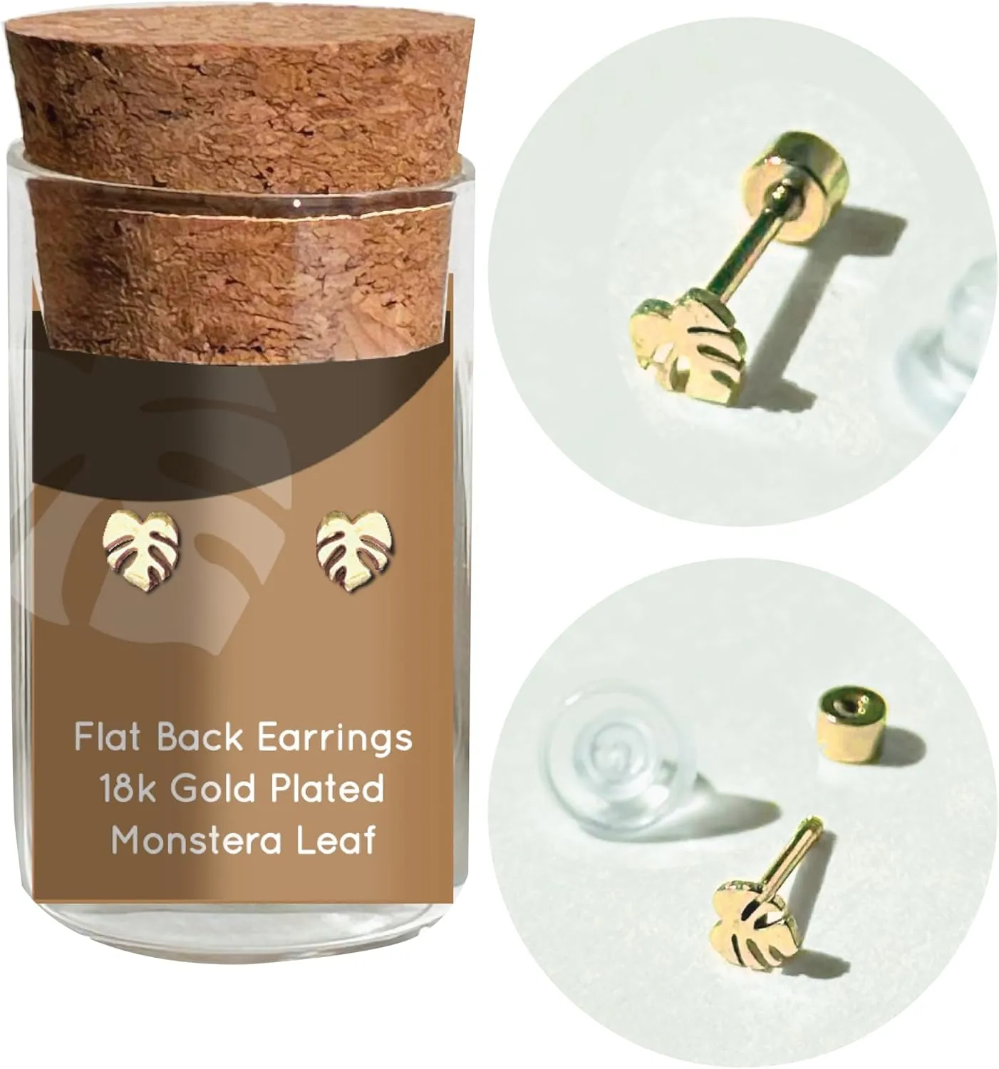 Dainty Little Tiny Things Monstera Leaf Stud Earrings By Plant Dosage - Nature-inspired Jewelry - Cute Glass Jar Packaging - Plastic-Free