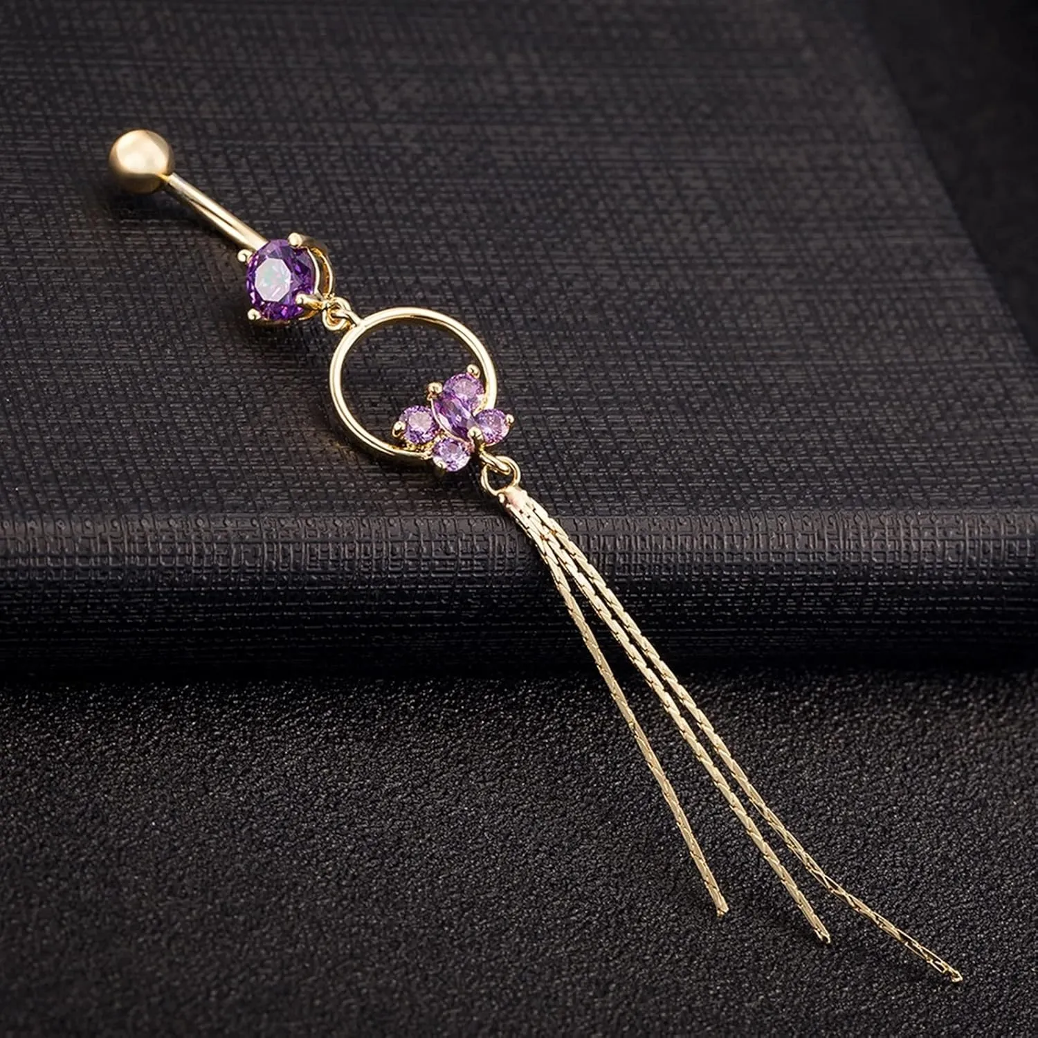Dangle Belly Button Rings, Belly Ring Cute Unique Copper Navel Rings Belly Button Nails Butterfly Tassel
