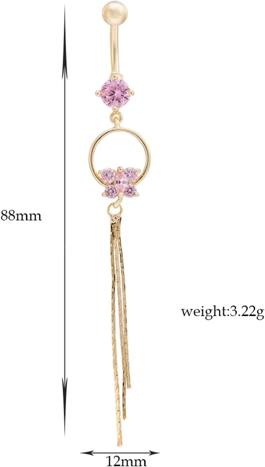 Dangle Belly Button Rings, Belly Ring Cute Unique Copper Navel Rings Belly Button Nails Butterfly Tassel