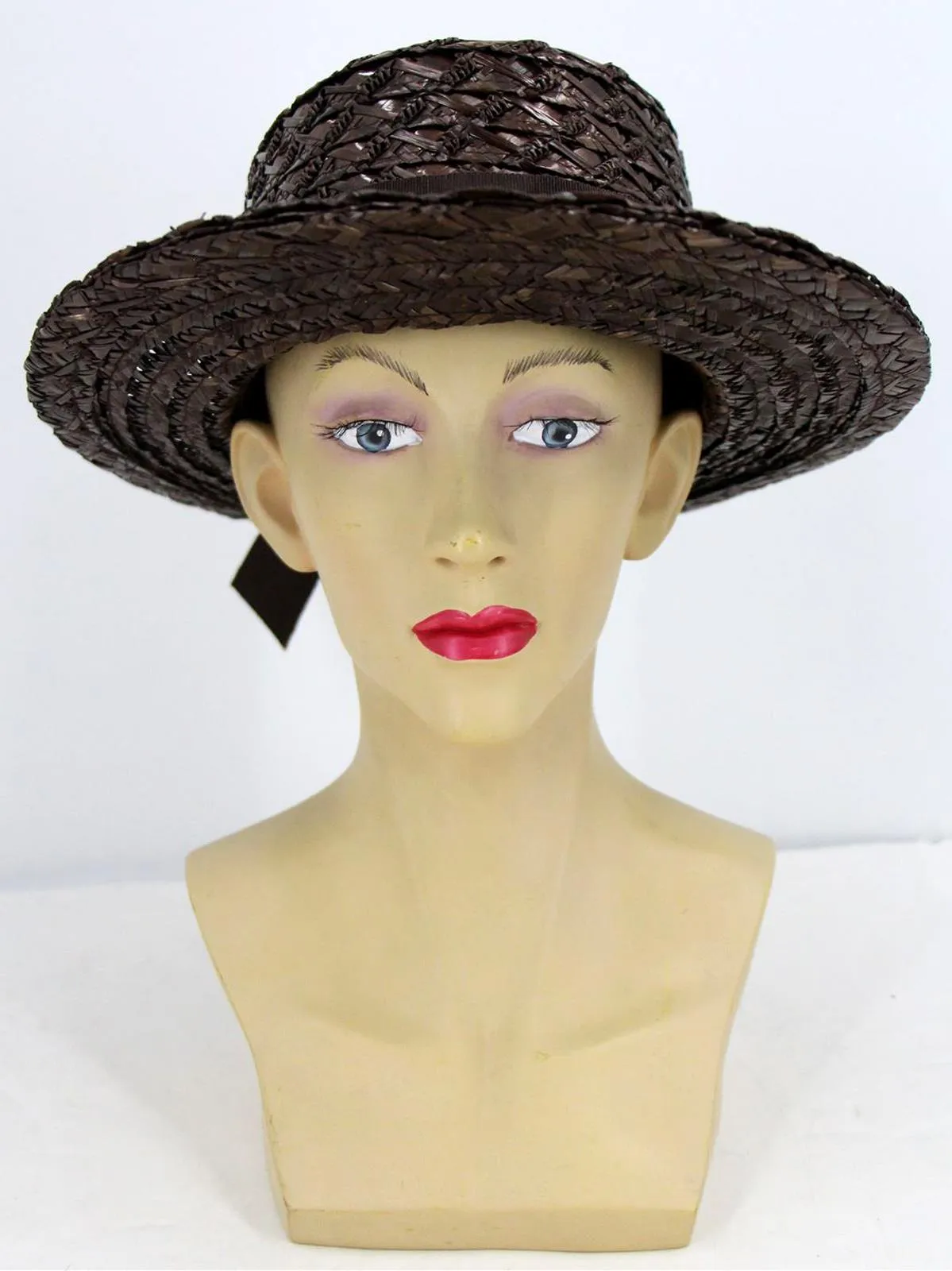 Dark Brown Raffia Vintage Brimmed Hat