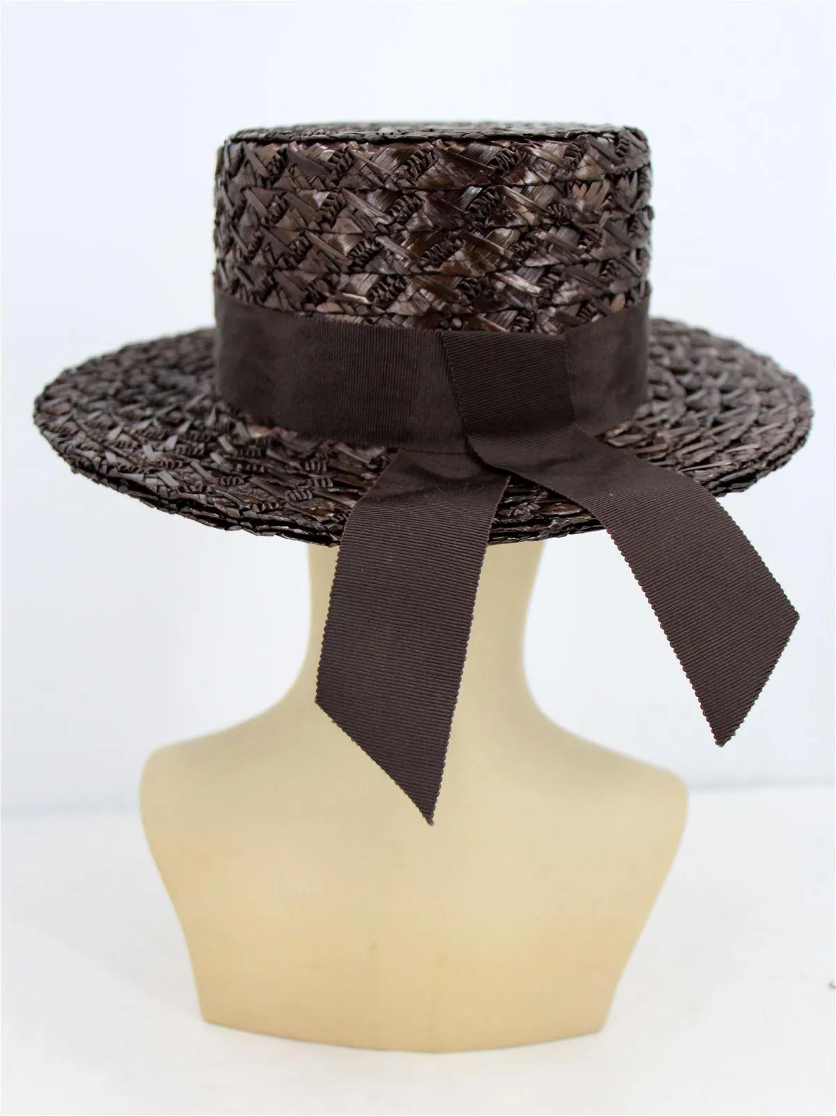 Dark Brown Raffia Vintage Brimmed Hat