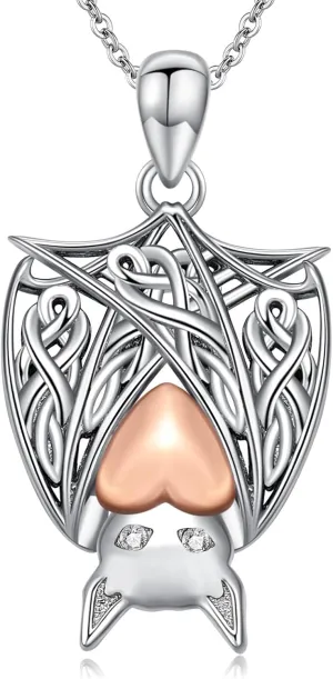Diamond Bat Pendant Necklace S925 Sterling Silver Bat Heart Necklace Jewelry Gift for Women Halloween Necklace